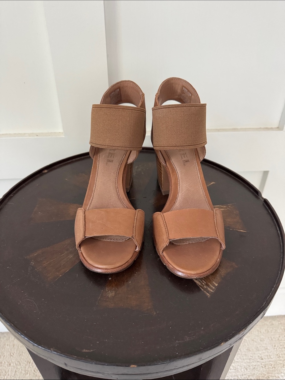 Sorel Women’s Brown Block Heel Sandals with Elastic Ankle Strap